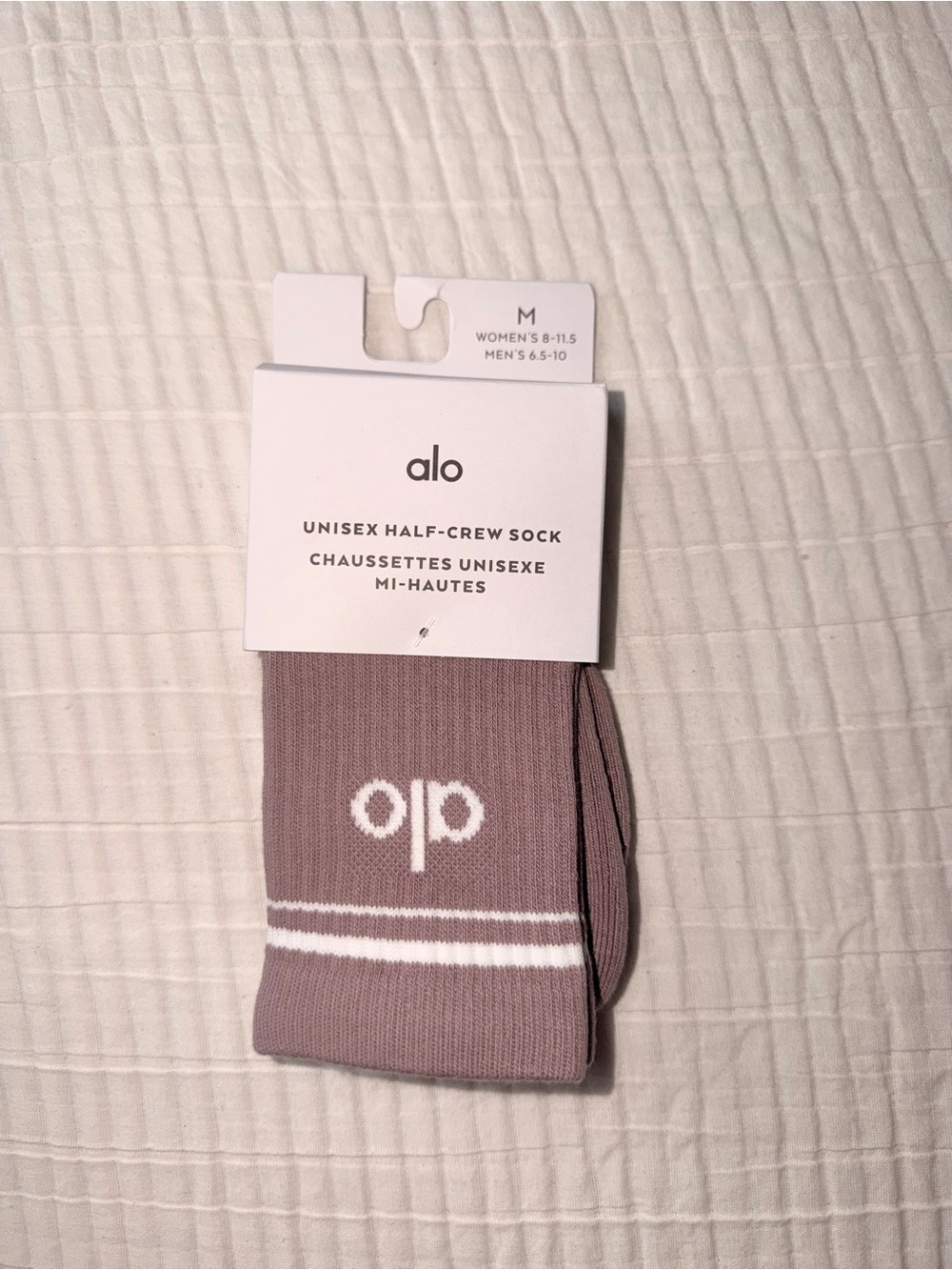 ALO Yoga Half-Crew Athletic Sock in Mauve with White Stripe